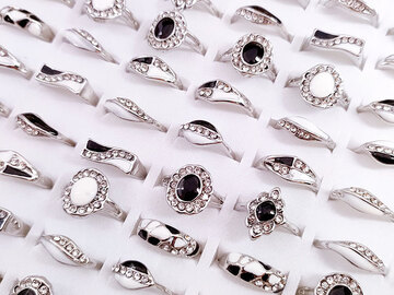 Bulk Lots: 100PC Black and white painting oil drop oil rhinestone ring