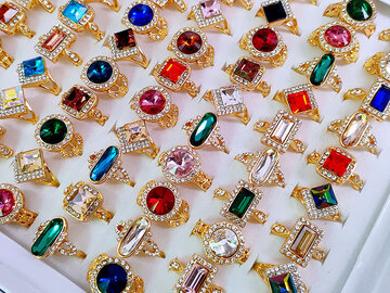 Bulk Lots: 100PC  Fashion Gemstone Colored Glass Ring 