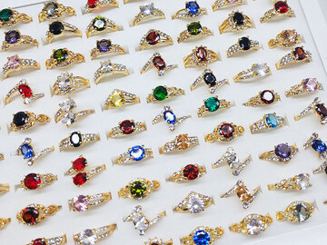 Bulk Lots: 100PC  European and American simple color crystal rings ​