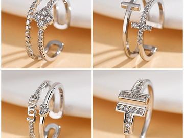 Buy Now: 50pcs LOVE love cross diamond four-leaf clover ring