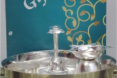 Haz una oferta: German Silver Round Pooja Thali Set Return Gifts Diwali Pooja 