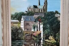 Vente: PEINTURE sur toile "Cathédrale de Chartres" 61x50 cm et cadre en 