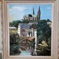 Vente: PEINTURE sur toile "Cathédrale de Chartres" 61x50 cm et cadre en 