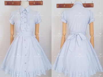 Selling with online payment: Lest Rose Japan Brand Light Blue Stripes Lace Frill Lolita Dress 