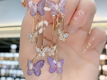 Buy Now: 40 Pairs Purple Butterfly Tassel Rhinestones  Drop Earrings 