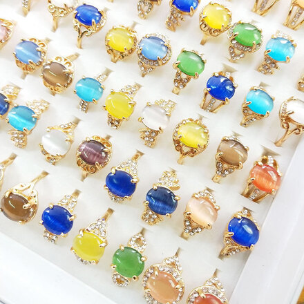100PCS Fashionable Colored Cat's Eye Ring for Women