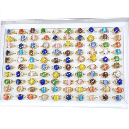 100PCS Fashionable Colored Cat's Eye Ring for Women