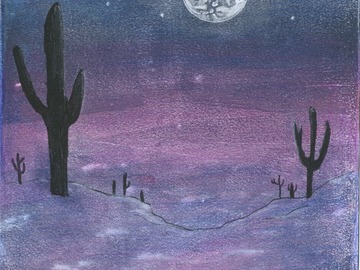 For Sale: Moonlit Cacti (Drawing on Gelplate)