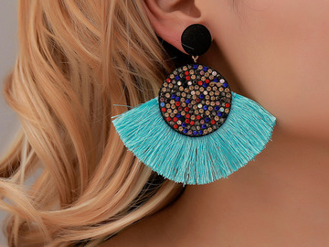 Buy Now: 80 Pairs Colorful Rhinestone Scalloped Tassel Earrings