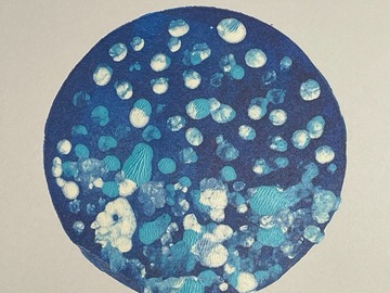 For Sale: Water Droplets Circle 6" Gel Plate Print 