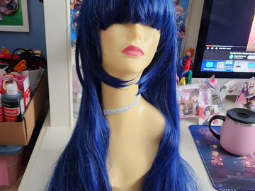 Selling with online payment: LONG DARK BLUE WIG WITH BANGS