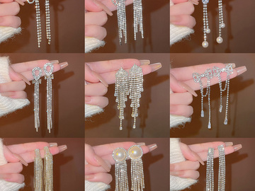 Buy Now: 50 pairs of 925 silver needle rhinestone tassel earrings