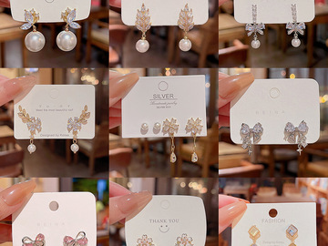 Buy Now: 50 pairs of 925 silver needle zircon imitation pearl earrings
