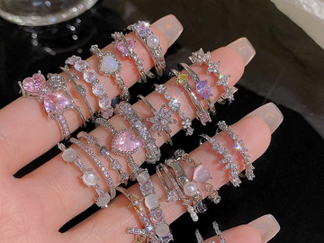 Buy Now: 100pcs Mixed lot Light luxury women's silver zircon ring