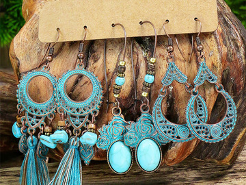 Buy Now: 32 Pairs Vintage Turquoise Long Tassel Drop Earrings