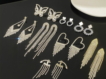 Bulk Lots: 50 Pairs of Stylish Long Rhinestone Tassel Earrings