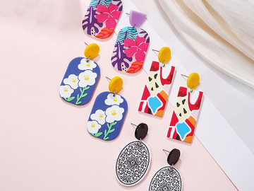 Bulk Lots: 50 pairs of acrylic art painted flower stud earrings