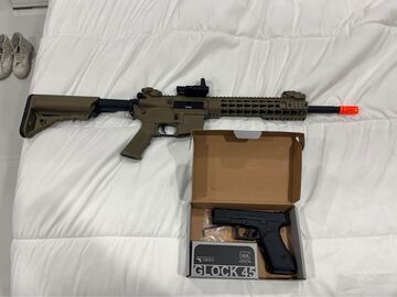 Selling: Lancer Tactical Gen 2 Airsoft M4 W/ Red Dot + Glock 45 GBB Airsof