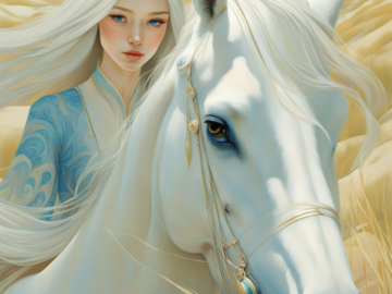Selling:  colored pencil of a girl riding a white horse 