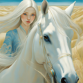 Selling:  colored pencil of a girl riding a white horse 