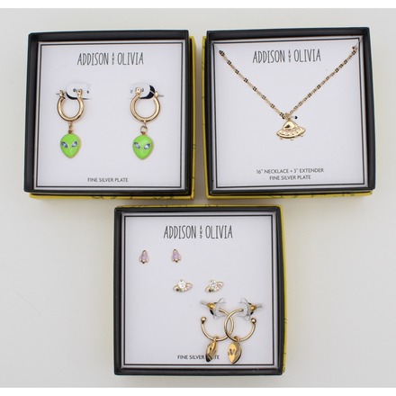 12 pc Fine Silver Plate Alien UFO Jewelry Gift Box Sets $288 Msrp