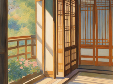 Selling:  colored pencil scenes of a Japanese wooden corridor