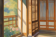 Selling:  colored pencil scenes of a Japanese wooden corridor