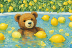 Selling: colored pencil of a teddy bear in a pool