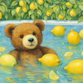 Selling: colored pencil of a teddy bear in a pool