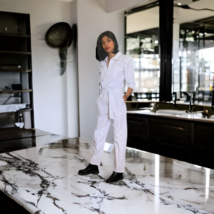 Combinaison femme coton style tenue de travail streetwear blanche Creachic