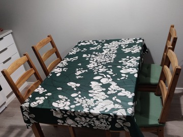 Selling: Ikea Dinning table + 4 chairs + 4 cushions, antique stained