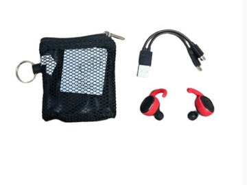 Comprar ahora: TWS Red Earbuds with Mesh Pouch (Range Over 30 Feet) – Item #3227
