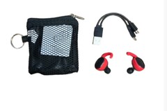 Buy Now: TWS Red Earbuds with Mesh Pouch (Range Over 30 Feet) – Item #3227