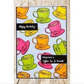 Selling with online payment: Tea Coffee Cup Birthday Themed ndmade Hand-drawn A5 Greeting Card