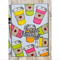 Selling with online payment: Tea Coffee Cup Birthday Themed Handmade drawn A5 Greeting Card