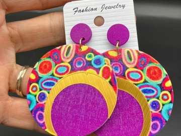 Buy Now: 60 Pairs Round Colorful Wooden Print Earrings