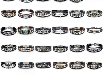 Buy Now: 100pcs punk bracelet beaded buckle leather bracelet Material: all