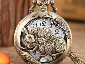 Buy Now: 25 Pcs Retro Zodiac Rabbit Pendant Necklace Quartz Pocket Watch