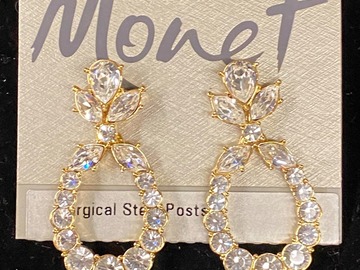 Buy Now: 12 prs-Monet Large CZ 14kt Goldtone Earrings--$4.00 pair!