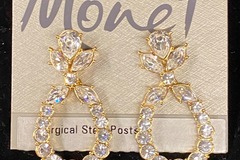 Buy Now: 12 prs-Monet Large CZ 14kt Goldtone Earrings--$4.00 pair!