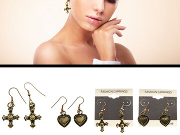 Buy Now: Hoop Cross Heart Dangle-Earrings Gold-Tone 36  Per Package 