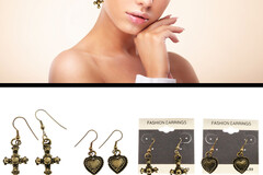 Comprar ahora: Hoop Cross Heart Dangle-Earrings Gold-Tone 36  Per Package 