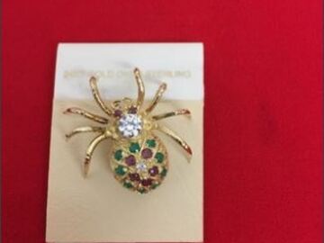 Buy Now: 10 pcs-Sterling Silver Vermeil Spider Pin with Stones-$10 ea
