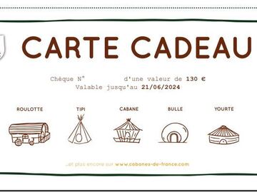 Vente: Chèque cadeau "Cabanes de France" 1 nuit (130€)