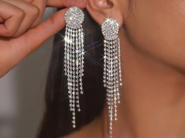 Buy Now: 50 Pairs Shiny Rhinestone Tassel Earrings