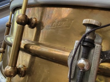 Selling with online payment: 1920's Ludwig 5x14, 2 piece shell Ludwig Brass over brass