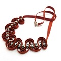  : Rusty brown ribbon necklace with floral beads