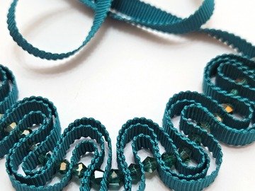  : Teal ribbon necklace with glass beads