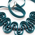  : Teal ribbon necklace with anthracite beads