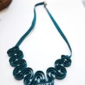  : Teal ribbon and glass bead necklace